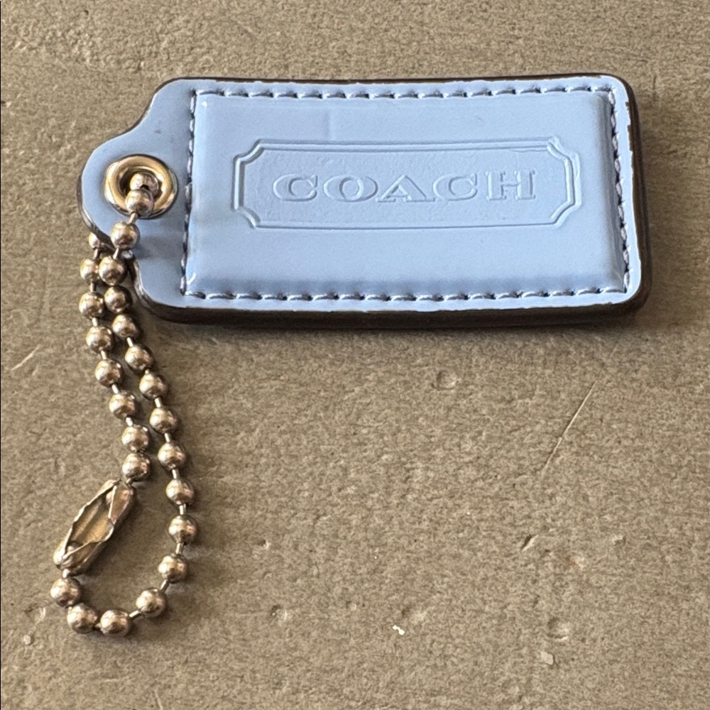 Coach Light Blue Leather Keychain with Gold Chain